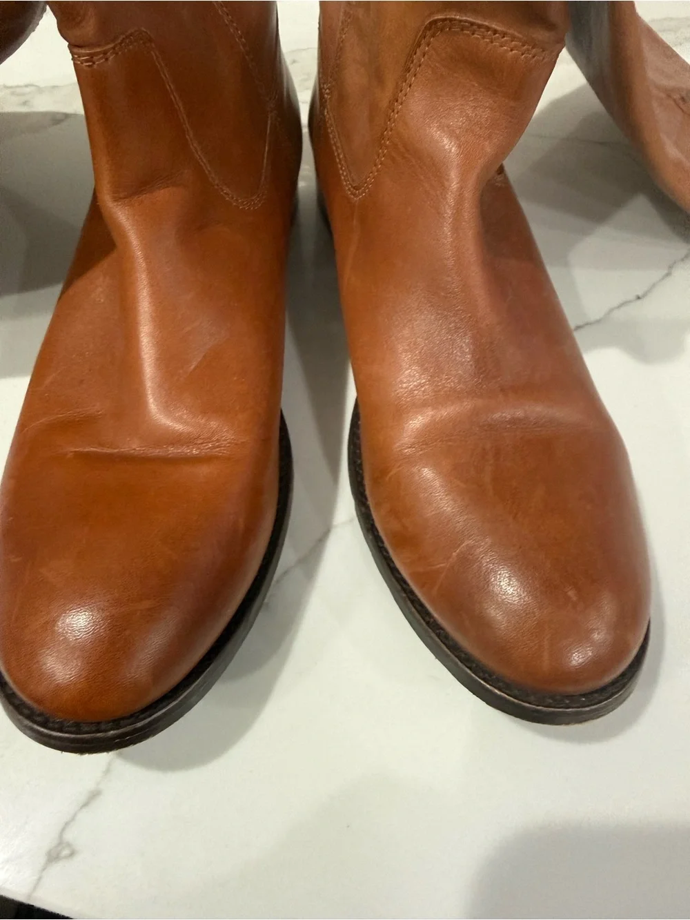 Frye Tall Leather Riding Boots in Cognac Brown